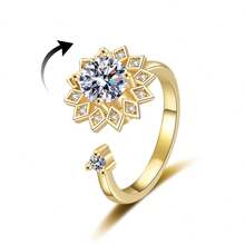 Fidget Anxiety Rings For Women Men Spinner Rings For Anxiety Relieving Stress Open CZ Flower Moon Star Anti Rotatable Rings Adjustable