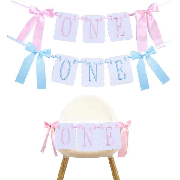 一周岁生日椅背横幅、字母横幅、背景幕布、男孩/女孩一周岁生日丝带横幅、仙女宝宝拍照道具派对装饰、迎婴派对、一周岁生日装饰、怀孕公告、一周岁生日、迎婴派对奶嘴、性别揭晓派对、迎婴派对游戏