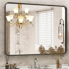 DUMOS Black Metal Framed Vanity Rounded Rectangle Bathroom Mirrors Over Sink Wall, 36x24 Inch Large Matte Mirror, Modern Decorative Restroom, Farmhouse, Horizontally Or Vertically Hanging - 黑色/長方形 - 查看 13