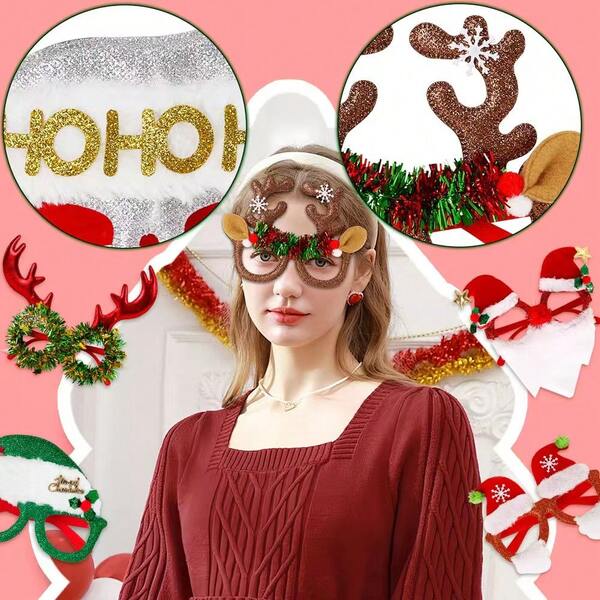 Christmas Decoration Glasses, Cartoon-Style Glasses Frames For Christmas Party Hats, Various Styles To Choose From