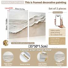 2 pièces par set, art mural sur canevas avec cadre, peinture sur canevas de vague, art mural Wabi-Sabi aux tons neutres, décoration thème océan, décoration moderne pour la maison, décoration de chambre, décoration de dortoir, décoration de chambre à coucher, décoration de salle de bain, décoration de salon, décoration de couloir. - Multicolore - Voir 13