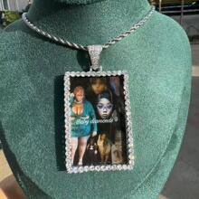Custom Men's Hip Hop DIY Round Photo Frame Fully Paved Zirconia Stone Necklace, Shiny Personalized Accessory - Multicolor - View 9