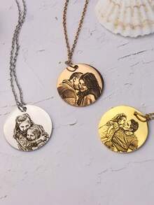 1pc Customized Minimalist Personalized Pet Portrait Engraved Round Photo Pendant Necklace | Customized 25mm Round Photo Pendant Necklace, Stainless Steel Customized Portrait Cross Chain Necklace | Pet Memorial Cross Chain Necklace | Customized Gift | Eye Necklace | Friend Necklace | Handmade Necklace | Customized Necklace | Anniversary Gift | Personalized Gift | Gift For Mom | Gift For Girlfriend | Minimalist Necklace - Photo and Letter Necklace - View 3