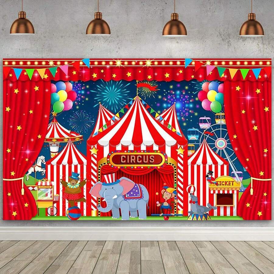 1 Stück Zirkus Hintergrundplane, Karneval Dekoration Zirkus Hintergrund geeignet für Geburtstags Party Fotografie Hintergrund Karneval Themen Party Dekoration - Verschiedenfarbig - Übersicht 1