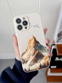 Mountain Painted Anti-Drop Perforated Beige Minimalist Anti-Fall Phone Case Compatible With IPhone 16/15 XR/7/8/16 ProMax/13 Case/IPhone 15 ProMax/12 ProMax/13 ProMax/14 ProMax 13 14 11 12P 14 Women P11 Soft Shell P12 Anti-Drop XS.XR/78P.78GES2 Compatible Galaxy Redmi 10/9/Note 9/12C/Note 11 Pro/Note 8 Pro/9C/9A Anti-Drop Phone Protective Case - Multicolor - View 2