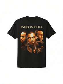 Men's Vintage 90s Paid In Full Movie Poster Graphic T-Shirt - Retro VTG Design, Black Round Neck Short Sleeve Casual Tee, Machine Washable, Classic Movie Tshirt, Comfortable Pullover, Bohemian Style Shirt, Durable Print Quality - Black - View 1