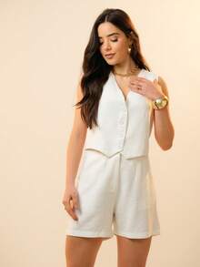 Bruna Vest And Shorts Set In Tailored Fabric - Launch 2025 - trắng - Xem 4