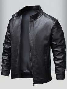 Men's Windproof Casual Stand Collar PU Leather Jacket, Autumn/Winter, Grunge