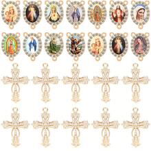 12 Stücke zufällig gemischte 3-Loch Anhänger Charms mit Kreuz, geeignet für DIY Rosenkranz Armband, Halskette usw. (6 Stücke + 6 Stücke)