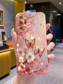 1 件蝴蝶花朵图案防震手机壳，适用于三星/Galaxy/Infinix/Redmi/OPPO/VIVO/Realme Android 型号 - 粉色 - 查看 2