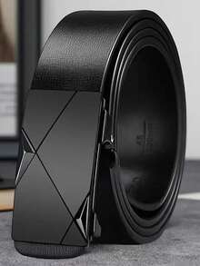 1PC Men's Automatic Buckle Belt, Black Samurai Shape, High-Grade Solid Leather, Enhance Confidence And Aura, Suitable For Business Casual, Business, Boyfriend, Husband, Father's Gift, Suitable For Daily Wear, Fashion, Teenagers, Outdoor, Vacation, Sports