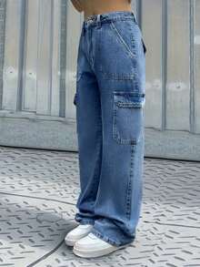 Minimalist American Style Slimming Cargo Jeans - Dark Wash - View 4