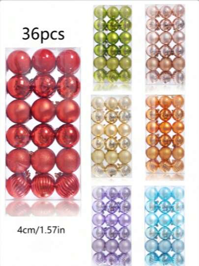 36 piezas, bolas de decoración de fiesta de Navidad de 4 cm, bolas colgantes de Navidad, bolas de Navidad, bolas de plástico, colgantes de Navidad, decoraciones de Navidad, adecuadas para la decoración del árbol de Navidad, decoración del hogar, decoración exterior, decoración de fiesta festiva, suministros para fiestas de Navidad, decoraciones colgantes de ambiente temático de Navidad, decoración de habitaciones de invierno