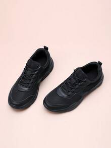 Men's Casual Sports Shoes, Mesh Breathable Sneakers, Fashionable Versatile, Non-Slip Durable Leather Patchwork Running Shoes