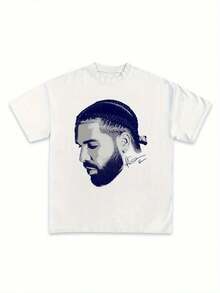 Drake Rapper Graphic White Cotton-Shirt - Unisex Hop Style Crew Neck Short Sleeve, Loose Fit Casual Sports Tee Men & Women, All-Season Comfort, Hop Shirt, Streetwear Fashion, Urban Fashion, Soft Material, Streetwear Lovers - 黑色 - 查看 1
