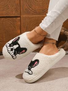 Adorables chaussons de maison à motif de chien brodé, chaussons mous et confortables avec semelle antidérapante, convenant pour l'hiver