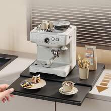 1 pezzo Portaoggetti da cucina multifunzione con ripiano estraibile - Supporto in acciaio al carbonio per forno a microonde, tostapane, bollitore e pentole, montaggio a parete, larghezza regolabile