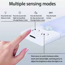 1 pieza Luz LED ultradelgada con sensor de movimiento y iluminación regulable de 3 colores, instalación inalámbrica con clip, ideal para gabinetes, armarios, estanterías y escaleras.