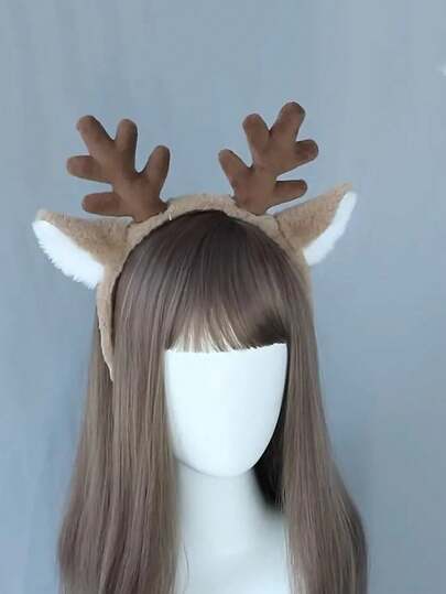 1pc Lovely Deer Antler Headband, Christmas Headpiece With Cute Deer Ears, Decorative Headband. Please Note That Due To Photography, The Actual Color May Have Slight Variations From The Image.