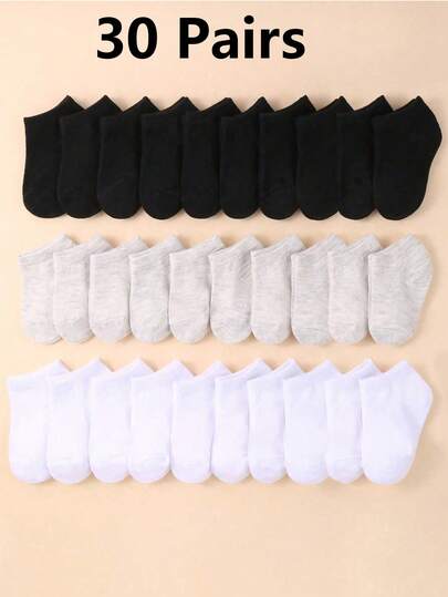 30/20/12/5 Pairs Pack Black, White And Grey Baby Ankle Socks Combo. Comfortable Breathable Athletic Short Socks. These Baby Socks Suitable For Daily Wear And As Gifts. Newborn Crawling Socks.