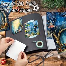 12 Stücke blaue Märchenwald Serie Sammelalbum Papier - Pilze, Feenhäuser Muster ästhetisches Bastelpapier für Junk Journals, Collagen, Kartenherstellung & DIY Bastel Projekte