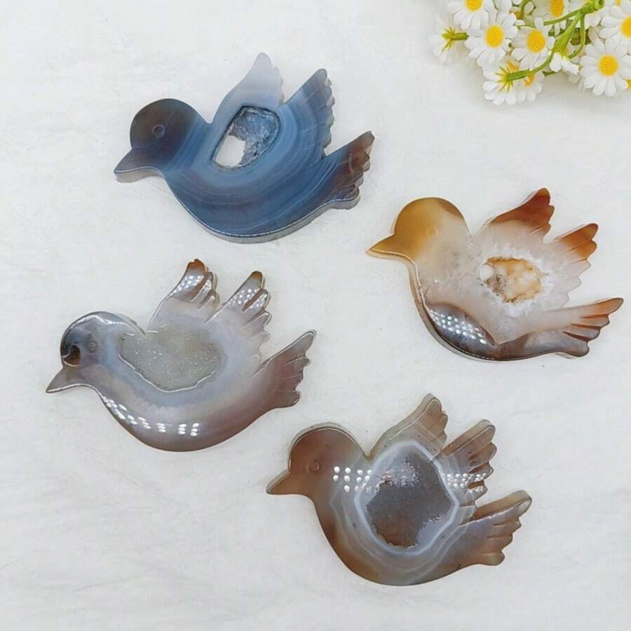 1pc Natural Crystal Agate Bird Carving Ornament - Cute Animal Crystal Carving, Crystal Craft, Creative Home Decor, Excellent Gift Idea