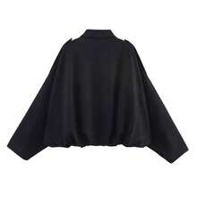 MUMRAP Women Casual Street Fashion Turndown Collar Jacket Vintage Long Sleeve Zipper Loose Coat - 黑色 - 查看 5