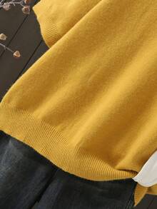 Suéter de cuello redondo de unicolor y manga corta, talla grande, para otoño/invierno