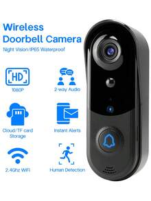 1080P Smart Doorbell Camera Wireless With Indoor USB Chime, HD Night Vision, Two-Way Audio, HD Live Video, Smart Human Detection, Outdoor Waterproof, Real Time Alerts, Easy Install - màu đen - Xem 4