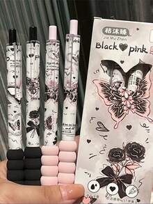 2pcs Pieces Of Butterfly Love Flower Series Ins Style Highly Attractively ST Head Quick-Drying Brushes For Girls' Hearts Neutral Pens For Students Black Pens For The Start Of The School Seaso