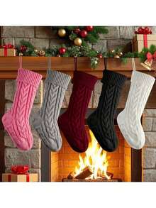 1pc Christmas Knitted Stockings, Holiday Gift Holder Socks, Festive Fireplace Hanging Decoration, Winter Seasonal Ornament, Xmas Party Supplies, Festival Celebration Decor, New Year Indoor Home Living Room Bedroom Office Decoration Home Decor Christmas Decorations Room Decor