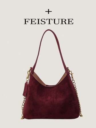 勃艮第哑光手提包，复古秋冬水桶包，适合日常出游、约会、通勤