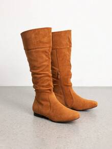 Women's Knee High Boots Pull On Side Zipper Tall Boots For Autumn/Winter - Maroon - View 2