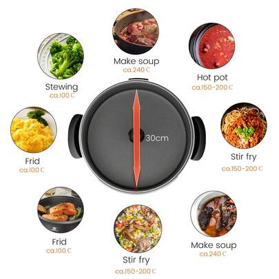 SUPERLEX Electric Hot Pot Cooker 1500W, Multi Meal Cooker, Non-Stick Coating, 5-Speeds,Pizza Cooker, Adjustable Temperature Control For Stewing, Stewing, Fry, Stew