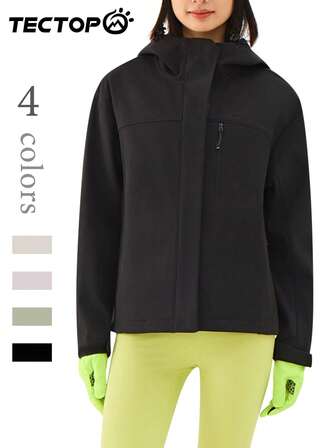 TECTOP Damen Outdoor Fleecejacke, Softshelljacke zum Wandern, Camping, mit Kapuze und Reißverschlusstaschen, Herbst/Winter