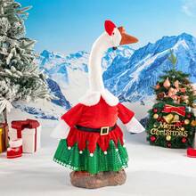 Porch Goose Christmas Outfits Fur Trim Mesh Dress And Bow Headband 2 Pcs Set Lawn Goose Clothes - 彩色 - 查看 2