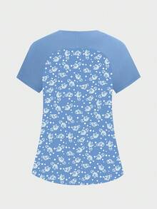 cimmuovere Women's V-Neck Multi-Pocket Top, Hospital Nursing Fashion Scrub Top, Printed High-Quality Doctor Surgical Gown, Women's Hospital Accessories, Pediatric Clinical Tops