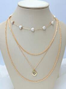 Women's Multi-Layer Necklace With Heart-Shaped Pendants In Various Colors, Elegant And Fashionable Design, Suitable For Parties, Gifts And Daily Wear - C90 - Xem 1