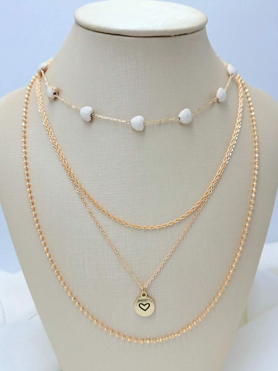 Women's Multi-Layer Necklace With Heart-Shaped Pendants In Various Colors, Elegant And Fashionable Design, Suitable For Parties, Gifts And Daily Wear - C90 - Xem 1