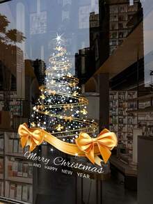 1 Stück Goldener Weihnachtsbaum Fensteraufkleber, Weihnachtsbaum und Fröhliche Weihnachten Muster Aufkleber, geeignet für Weihnachts-Schlafzimmer, Wohnzimmer, Badezimmer Dekoration, kann als Geschenkdekoration, Wandaufkleber, Fensterglasaufkleber verwendet werden, sehr geeignet für Weihnachtsfeiern, Innen- und Außendekoration Zuhause, Fensterdekoration, Feiertags- oder Saisondekoration