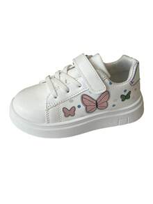 1 Paar Lässig & modische Skaterschuhe für Kinder, Schulanfang, aus PU-Leder Patchwork Obermaterial, weich & bequem, leicht, mit niedlichem Schmetterlingsdruck verziert, praktischer Klettverschluss, geeignet für Innen, Außen, Spiel, Festivals und andere Anlässe