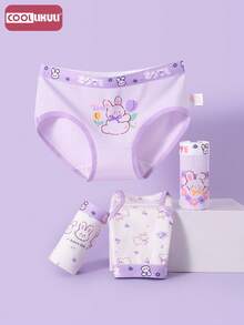 Coollikuli 4 Packs Simple Cotton Triangle Briefs For Girls Cartoon Rabbit Print Big Girl Baby Comfortable Soft Briefs Four Seasons - Multicolor - View 3