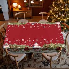 1 pieza Mantel de Navidad - Muñeco de nieve vintage, reno, árbol de Navidad en paisaje nevado - Colores festivos rojos - Tela de poliéster - Se adapta a mesas rectangulares, redondas y de comedor - Decoración para fiestas, hogar y restaurantes - Decoración navideña de fácil limpieza