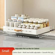 Caja de almacenamiento extraíble de acero al carbono de 1 pieza, cesta para cajón de cocina, estante para especias debajo del fregadero, ancho ajustable - Blanco 35-51cm - Ver 10
