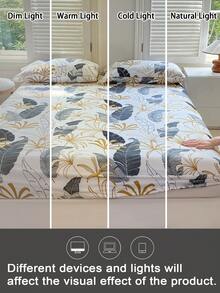 1pc Tree Branch, Leaf & Flower Pattern Fitted Sheet, Mattress Protector, Christmas Bedding, Soft & Breathable, Fits Various Bed Sizes, Christmas Gift