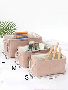 1pc Two Tone Storage Basket, Beige Polyester Desktop Organizer, For Home