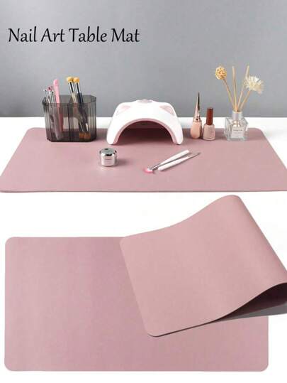 Dusty Pink Nail Art Table Mat Waterproof Soft PU Leather Studio Desk Mat Foldable Nail Arm Rest Cushion Manicure Pad Nail Table Pad Desk Mat For Nail Technician Salon Home