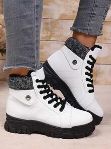 Botas Femininas, Bota de Neve com Sola Grossa, Forro Quente, Bico Redondo, Adequada para Uso Interno e Externo no Outono/Inverno