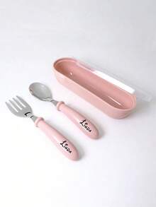 Personalized 3 In 1 Cutlery Set,Personalized Camping Utensil Set With Storage Box, Reusable Spoon Knife Fork, Portable Travel Utensil, Friendly Plastic Box For Travel Picnic Camping Or Daily Use, Great For Students, Travel And Kitchen Use Back To School,For Anniversaries, For Valentine's Day, For Mother's Day, For Birthdays,For Father's Day, For Graduation, For Weddings, For Housewarming Dining Room,Office