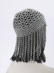 1 件手工钩针镂空装饰串珠帽 - 銀色 - 查看 5